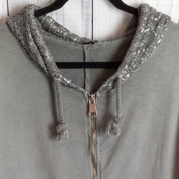 New Collection | Gray Vintage Wash Mixed Media BLING Full-Zip Hoodie - Picture 3 of 8